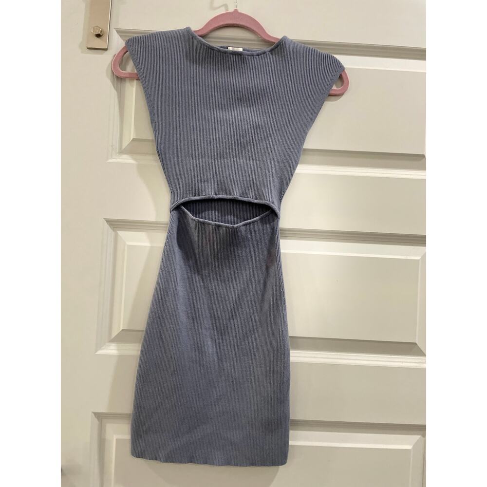 Aritzia Wilfred Free Ribbed Knit Cut-Out Mini Dress | XXS (2XS) Slate Gray Blue